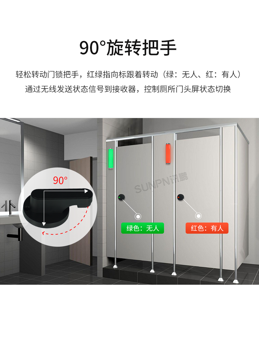 厕所有无人免供电门锁-90°旋转把手