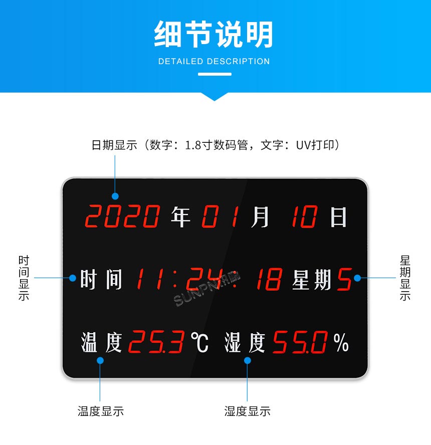 深圳讯鹏温湿度时钟屏的细节说明