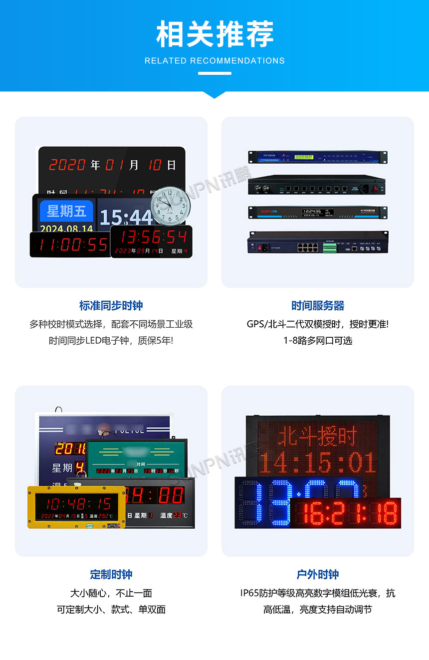 讯鹏科技NTP卫星同步时钟产品相关推荐 讯鹏科技NTP卫星同步时钟产品相关推荐