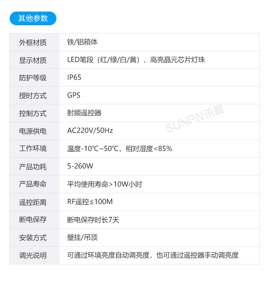 讯鹏科技户外防水GPS卫星电子钟产品规格