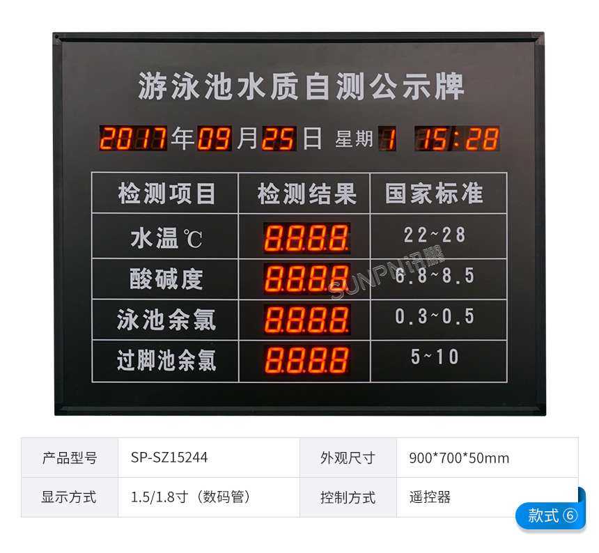 讯鹏水质自检公示牌-参数